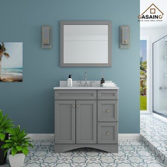 CASAINC 36 in. W x 22 in. D x 35.4 in. H Bath Vanity in Gray with White Top and Basin-AA