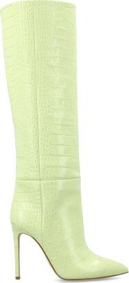 Crocodile Embossed High-Knee Heeled Boots