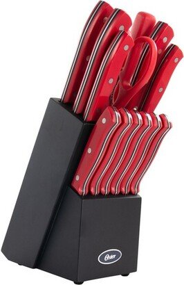 Steffen 14 Piece Stainless Steel Cutlery Set in Red with Hardwood Storage Block