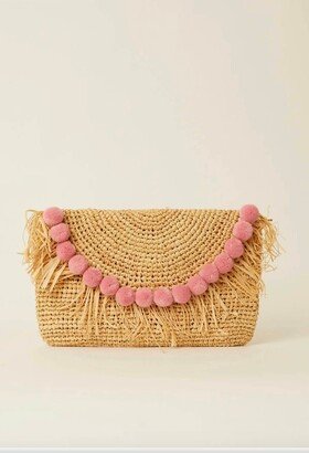 Sera Pom Pom Clutch In Natural / Orchid