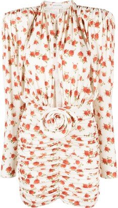 Rose-Appliqué Floral-Print Minidress