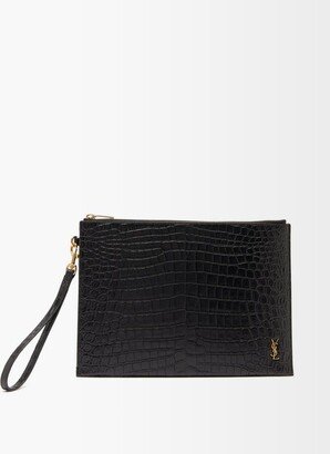 plaque Crocodile-effect Leather Pouch