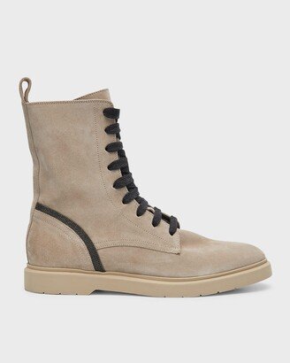 Suede Monili Lace-Up Boots