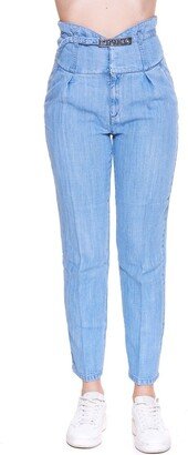 Logo Plaque Belted Cropped Jeans