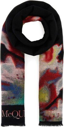 Abstract Printed Fringed-Edge Scarf