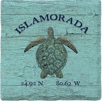 Islamorada Sea Turtle Blue Latitude Longitude Drink Coaster Set