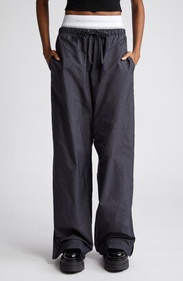 Baggy Stripe Logo Elastic Waist Track Pants