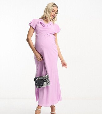 ASOS DESIGN Maternity flutter sleeve cowl neck midi dress in lilac