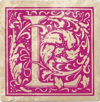 4pc Ivory and Tutti Frutti Pink Alphabet L Square Monogram Coasters 4
