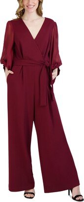 Women's Surplice-Neck Balloon-Sleeve Jumpsuit