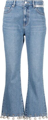 Faux-Pearl Embellished Mid-Rise Cropped Jeans