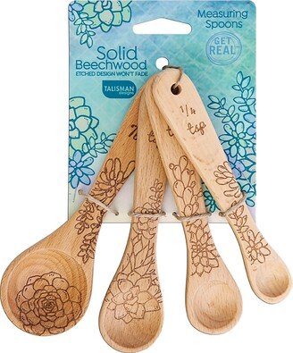 Laser Etched Honey Bee Beechwood Measuring Spoons, Succulent Collection, Set of 4