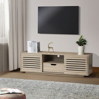 Tiramisubest TV Stand with Storage and Two Slatted Sliding Doors for TVs up to 65