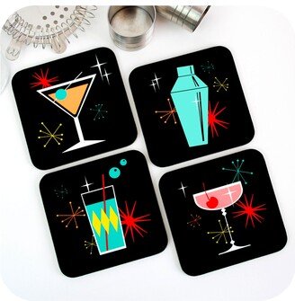 Retro Cocktails Coasters, Set Of Four - Christmas Coasters 50S Cocktail Party Decor Home Bar Accessories