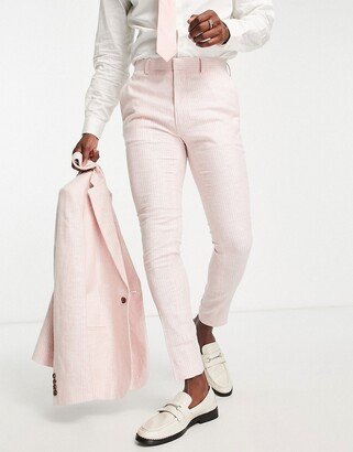 skinny linen mix suit pants in pink pinstripe