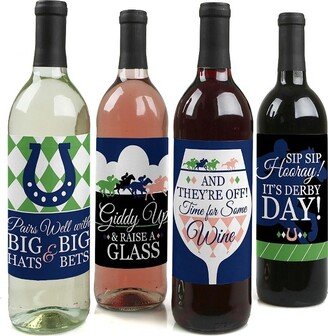 Big Dot of Happiness Kentucky Horse Derby - Horse Race Party Decorations for Women and Men - Wine Bottle Label Stickers - Set of 4