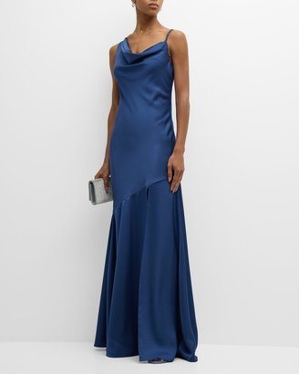 Lucy Beaded Cowl-Neck Satin Gown