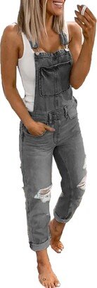 ERMODA Womens Overalls Denim Loose Fit Wide Leg Bib Stretch Baggy Jeans Jumpsuit Y2K Comfy (Color : Gray C