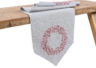 Holly Berry Wreath Embroidered Christmas Table Runner