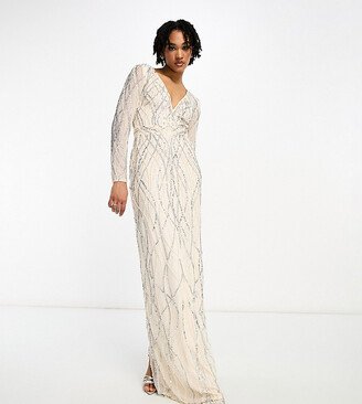 Beauut Bridesmaid Tall allover embellished maxi dress in champagne