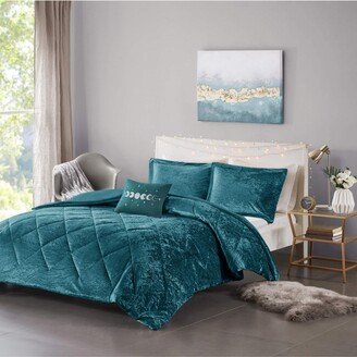 Gracie Mills 3-pc Polyester Crushed Velvet Duvet Cover Set, Teal - Twin Xl