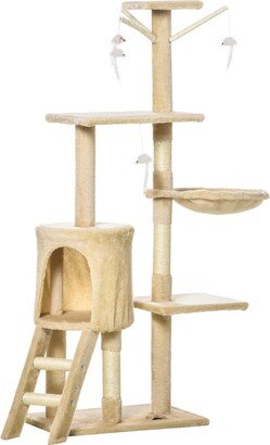 53 Cat Tree Activity Center Climbing Condo Scratcher w/ Toys - Beige/ Khaki