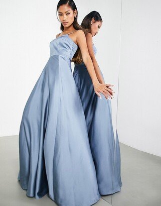 Bridesmaid satin cami maxi dress with full skirt in dusky blue