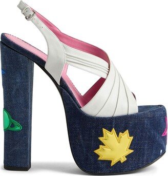 Appliqué-Detailed Denim Platform Sandals