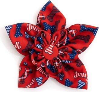 The Worthy Dog Preppy Bones Flower Accessory - Red/White/Blue - S