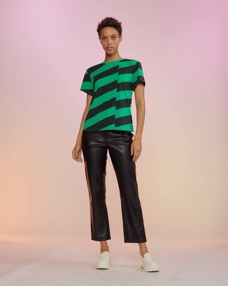 Cynthia Rowley x Women's Green/Black Diagonal Stripe Jersey Tee