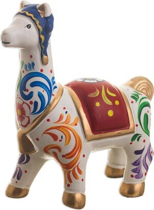 Handmade Chullo Llama In White Ceramic Figurine