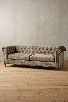 Slub Velvet Lyre Chesterfield Sofa, Hickory-AA