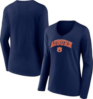 Women's Branded Navy Auburn Tigers Evergreen Campus Long Sleeve V-Neck T-shirt