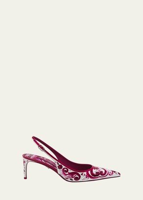 60mm Printed Leather Slingback Pumps