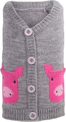 The Worthy Dog Pig Pullover Cardigan Sweater - Gray - XS