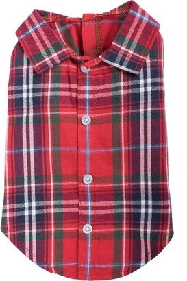 The Worthy Dog Flannel Plaid Button Up Look Pet Shirt - Red Multicolored - S