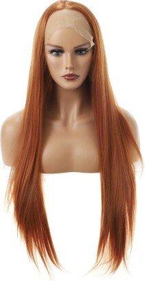 Unique Bargains Long Straight Hair Lace Front Wigs with Wig Cap Costume Wig 24 Brown 1PC