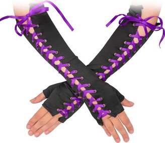 Skeleteen Girls Fingerless Lace-up Gloves - Black and Purple