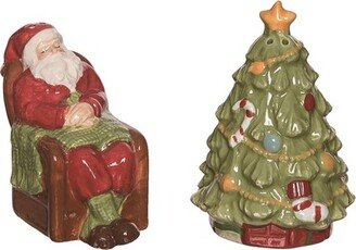 Dolomite 3.25 in. Multicolor Christmas Classic Santa Tree Salt and Pepper Shakers Set of 2