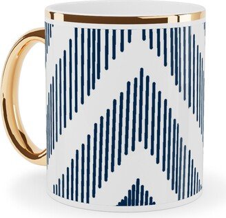 Mugs: Ikat - Navy Ceramic Mug, Gold Handle, 11Oz, Blue