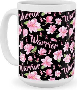 Mugs: Warrior Pink Ribbon And Flowers - Pink Ceramic Mug, White, 15Oz, Pink