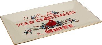 Winter Greetings Home for The Holidays Sentiment Platter, Ivory