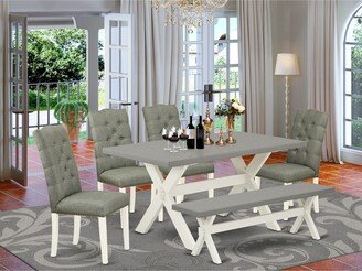 Dining Room Table Set - a Rectangular Table and Padded Parson Chairs - Cement and Linen White Finish