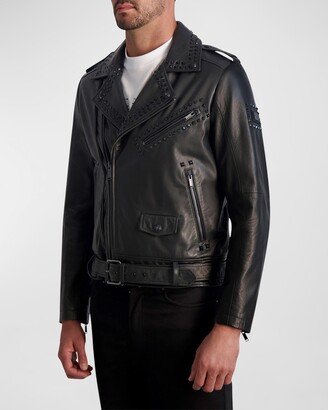 Karl Lagerfeld Paris White Label Men's Studded Leather Biker Jacket