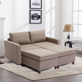 NINEDIN Linen Fabric Module Couch Livingroom L-Shape Sectional Sofa w/Ottoman