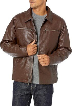 James Faux Leather Jacket (Sienna Brown W. Chest Zip) Men's Jacket