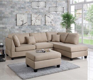 Linen Fabric 3 Pieces Sectional In Sand Beige