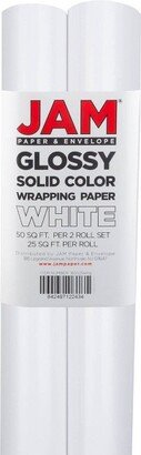 JAM Paper & Envelope JAM PAPER Bright White Glossy Gift Wrapping Paper Roll - 2 packs of 25 Sq. Ft.