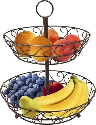 2 Tier Countertop Fruit Basket Holder Decorative Bowl Stand