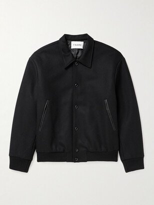 Leather-Trimmed Wool Varsity Jacket